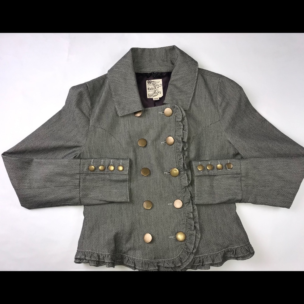 Tulle Womens Cropped Jacket Blazer Brass Buttons